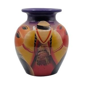 Latin American Folk Art Pottery Vase,‎ Hand Painted Signed By Artist